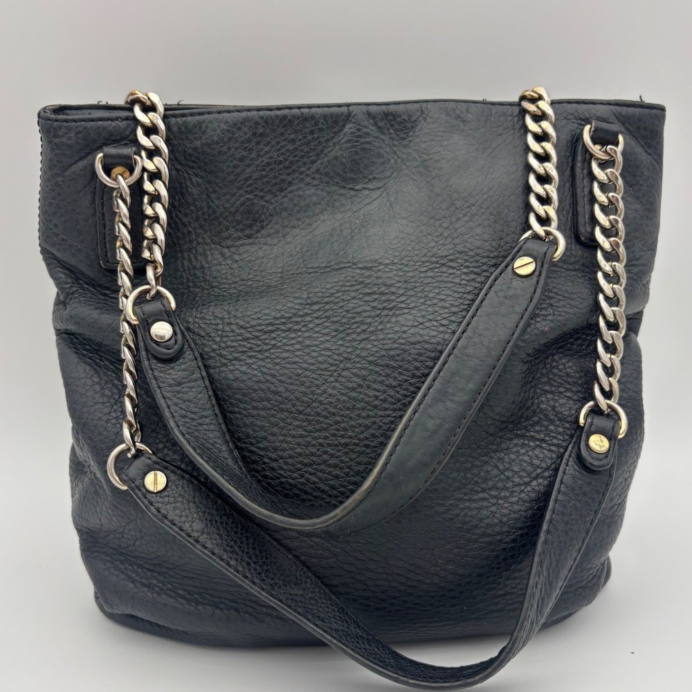 MICHAEL KORS Black Leather Bag Handbag Pebbled Leather Chain Shoulder Medium